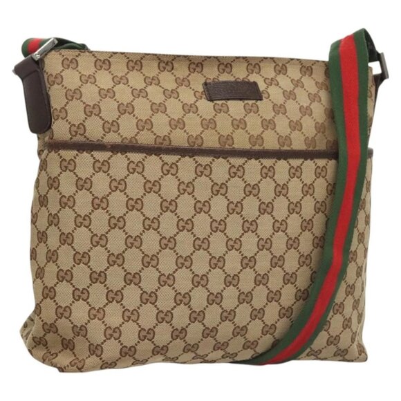 GUCCI GG Canvas Web Sherry Line Shoulder Bag Beige Green Red 189751 Auth am8390 - Picture 1 of 16